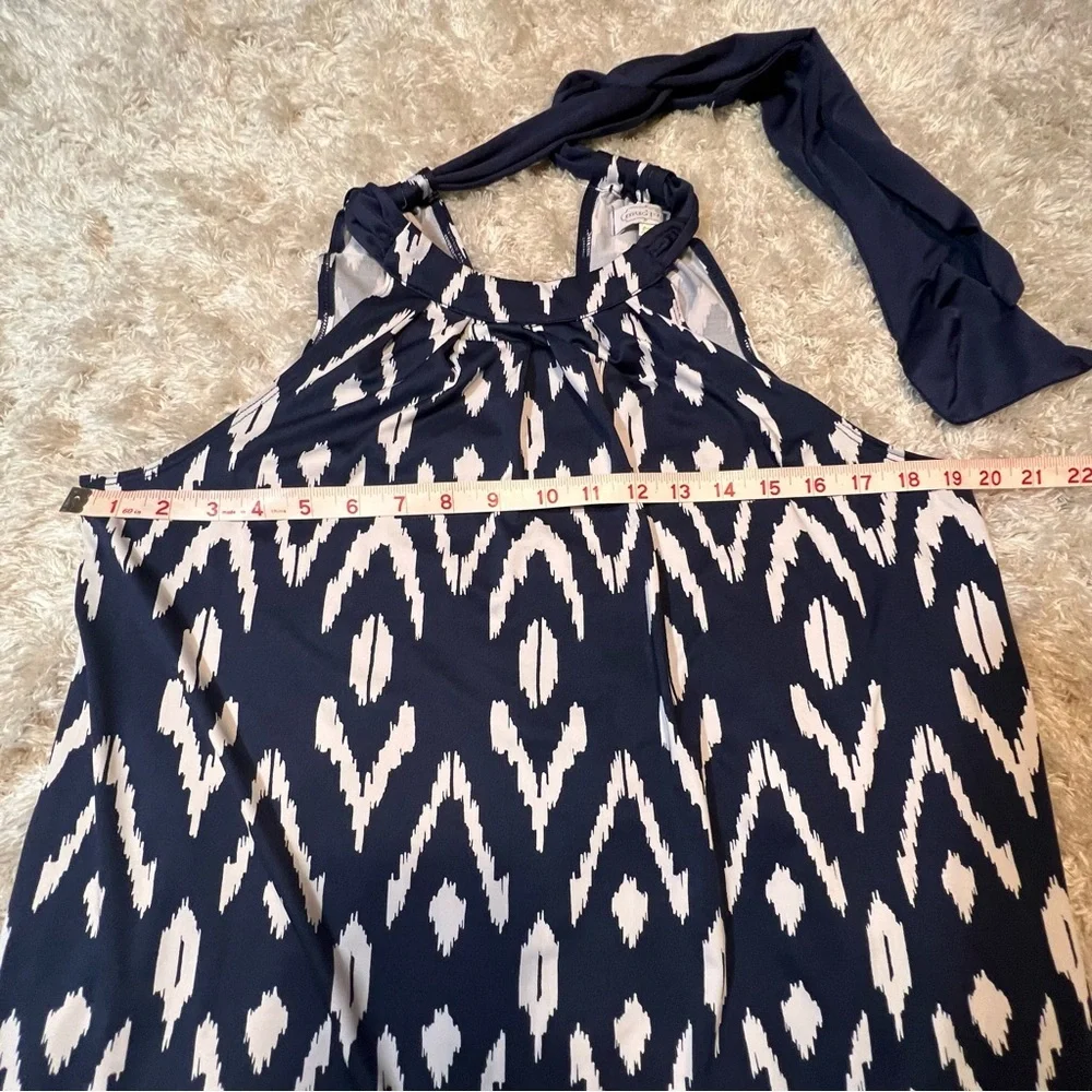 Mud Pie Blue White Halter Dress Bow Tie Back Sheath Mini Dress Size M